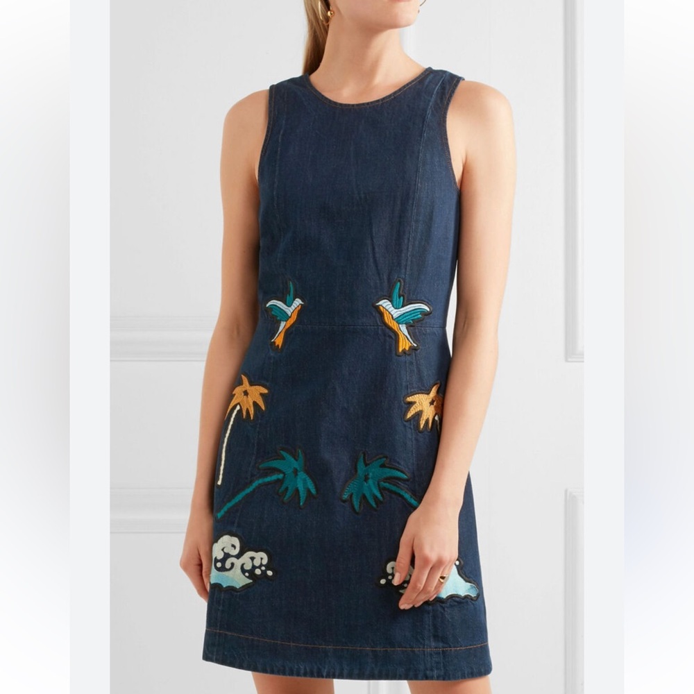 Victoria Beckham Embroidered Denim Dress